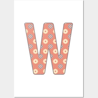 MONOGRAM LETTER W PINK FLORAL TYPOGRAPHY DESIGN Posters and Art